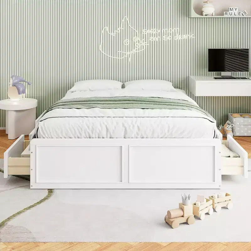 Lit plateforme en bois de taille Queen avec 6 tiroirs de rangement