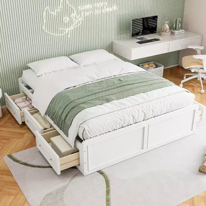 Lit plateforme en bois de taille Queen avec 6 tiroirs de rangement