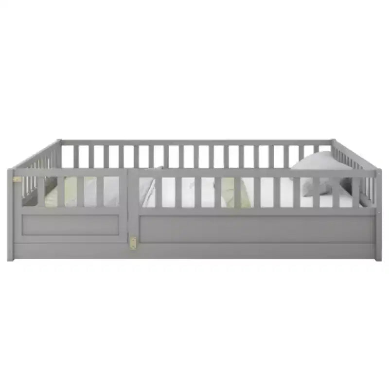 Lit simple à plate-forme basse avec design intégré, barrière ultra-sécurisée et porte