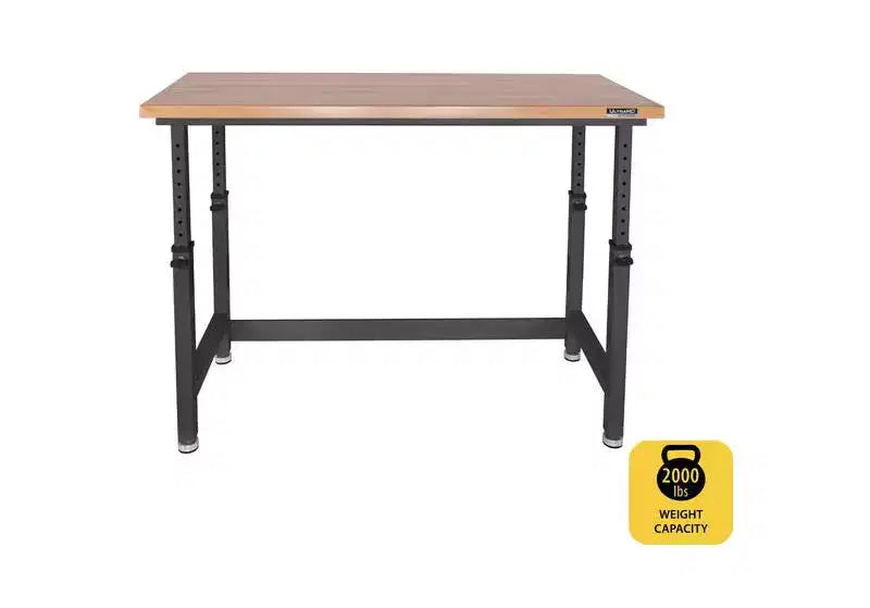Table d'établi robuste de 152 cm de hauteur réglable avec plateau en bois