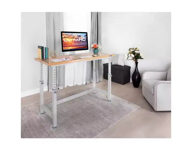 Table d'établi robuste de 152 cm de hauteur réglable avec plateau en bois