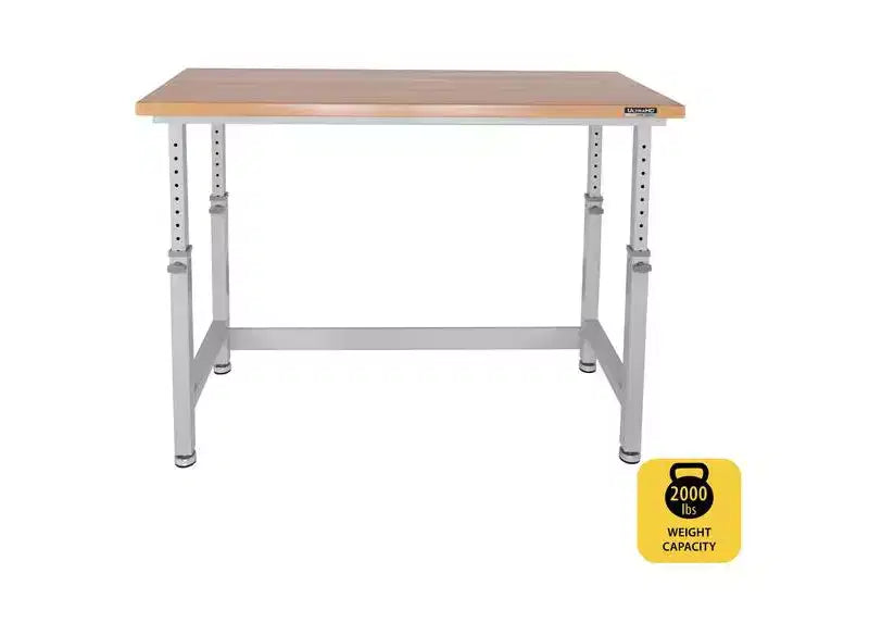 Table d'établi robuste de 152 cm de hauteur réglable avec plateau en bois