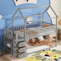 Whisen Twin Over Twin House-shaped Bunk Bed with Shelves, Drawers and Fence Guardrails
