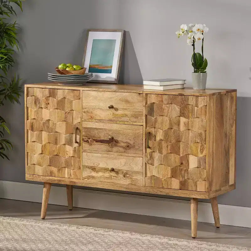 GDFStudio Latimer Boho Handmade Mango Wood Sideboard with Storage, Natural