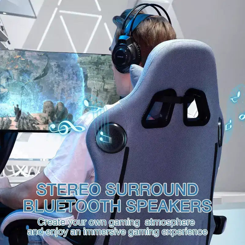 Fauteuil de gaming massant en tissu respirant, chaise de bureau ergonomique avec haut-parleur Bluetooth et repose-pieds