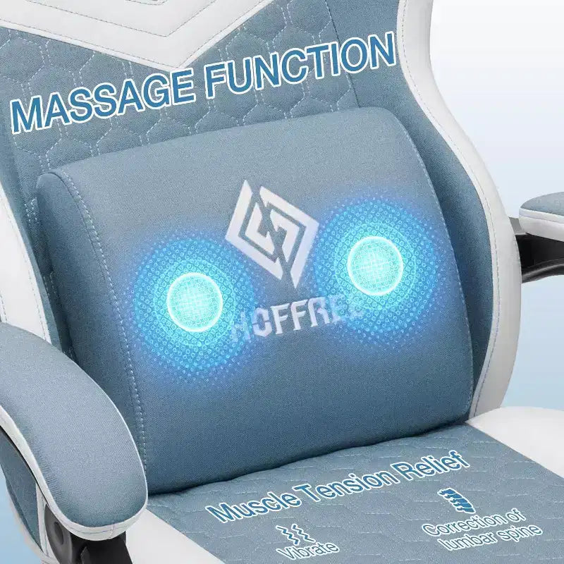 Fauteuil de gaming massant en tissu respirant, chaise de bureau ergonomique avec haut-parleur Bluetooth et repose-pieds