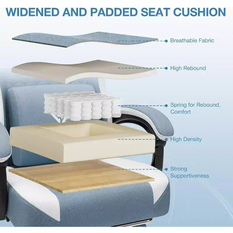Fauteuil de gaming massant en tissu respirant, chaise de bureau ergonomique avec haut-parleur Bluetooth et repose-pieds