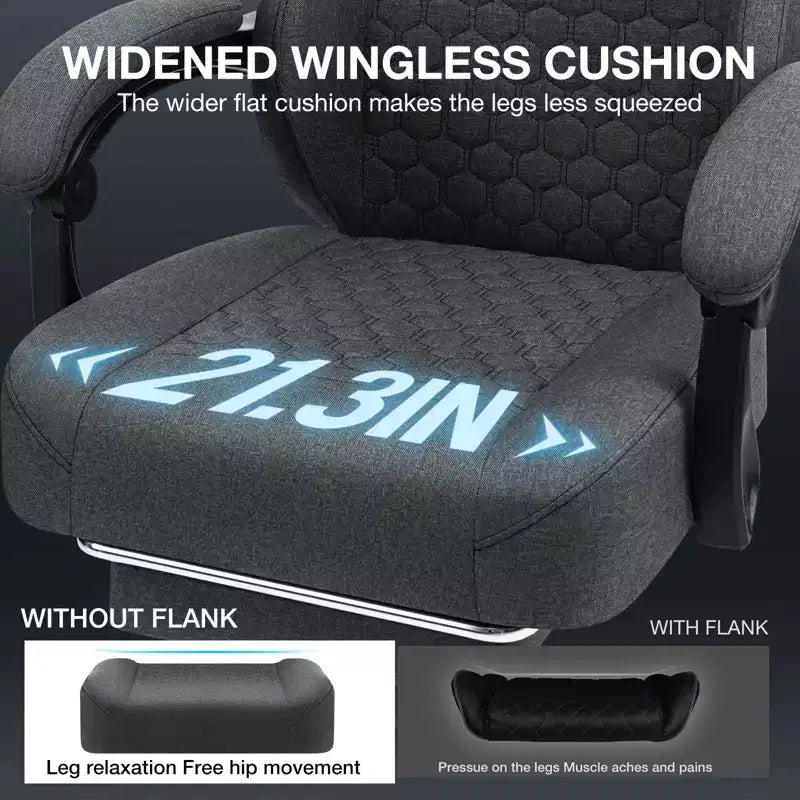 Fauteuil de gaming massant en tissu respirant, chaise de bureau ergonomique avec haut-parleur Bluetooth et repose-pieds