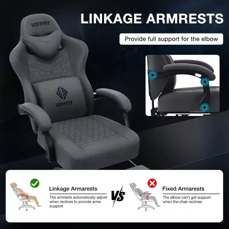 Fauteuil de gaming massant en tissu respirant, chaise de bureau ergonomique avec haut-parleur Bluetooth et repose-pieds