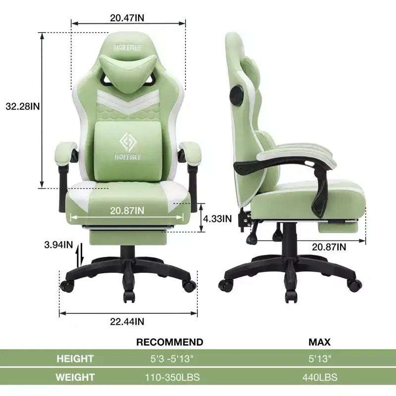 Fauteuil de gaming massant en tissu respirant, chaise de bureau ergonomique avec haut-parleur Bluetooth et repose-pieds