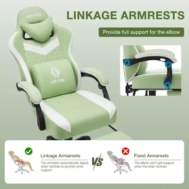 Fauteuil de gaming massant en tissu respirant, chaise de bureau ergonomique avec haut-parleur Bluetooth et repose-pieds