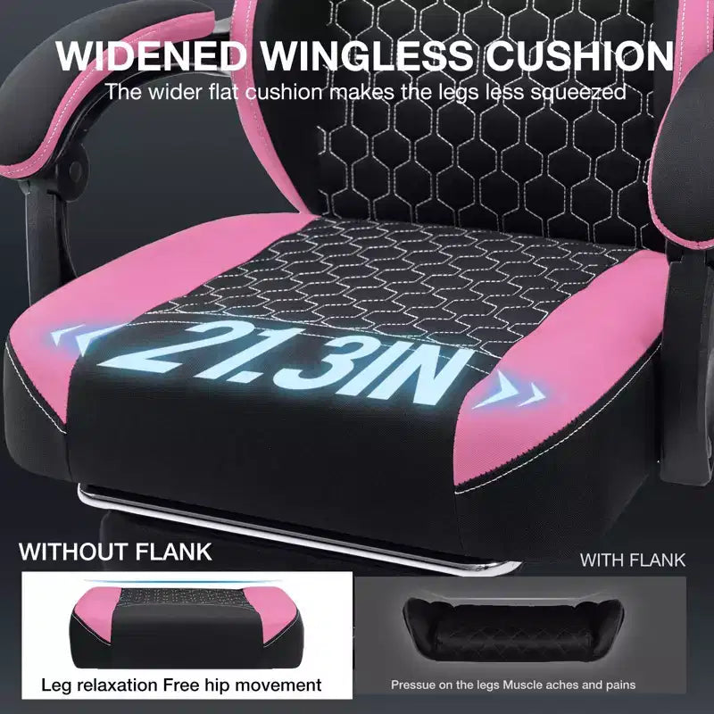 Fauteuil de gaming massant en tissu respirant, chaise de bureau ergonomique avec haut-parleur Bluetooth et repose-pieds