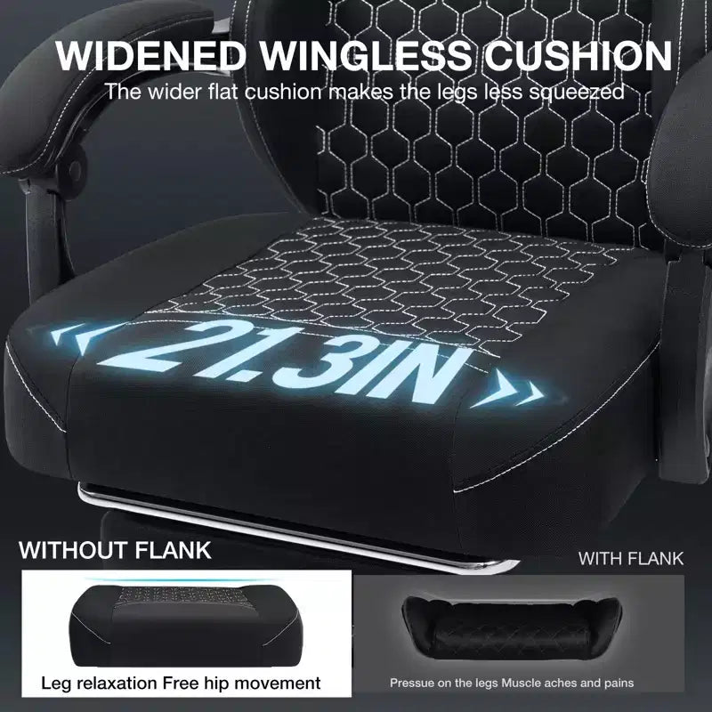 Fauteuil de gaming massant en tissu respirant, chaise de bureau ergonomique avec haut-parleur Bluetooth et repose-pieds
