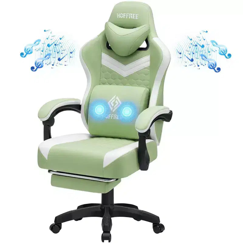 Fauteuil de gaming massant en tissu respirant, chaise de bureau ergonomique avec haut-parleur Bluetooth et repose-pieds