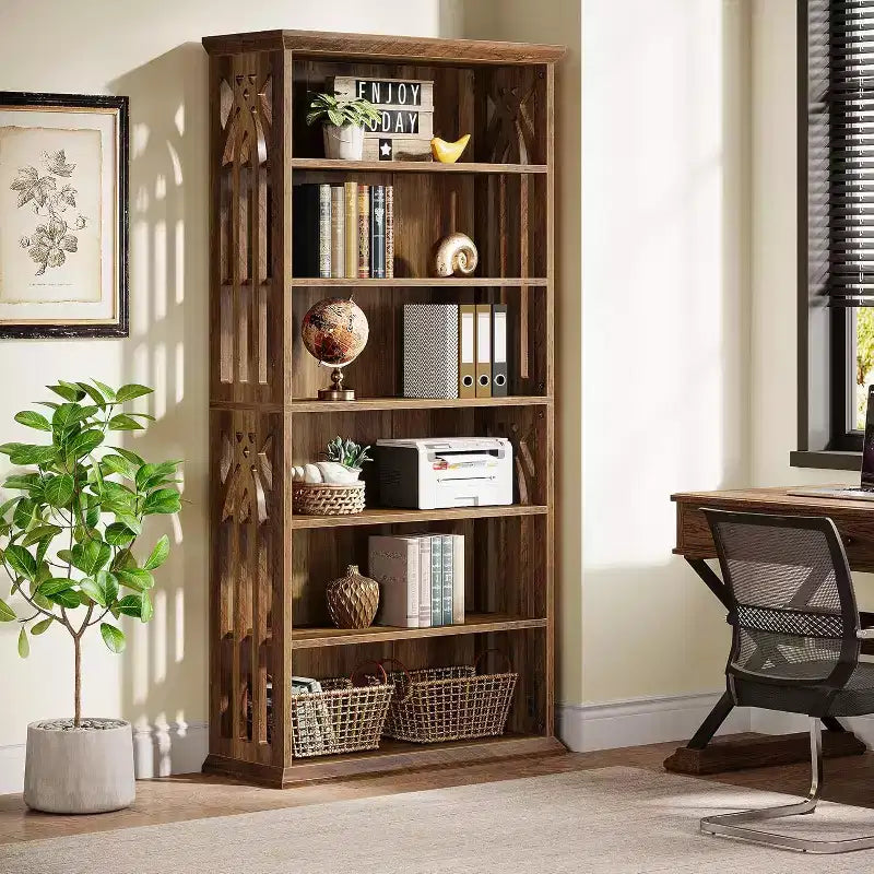 Bibliothèque en bois à 6 niveaux, étagère de 190 cm de hauteur, grandes étagères de présentation autoportantes