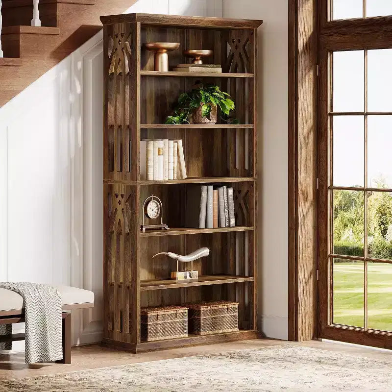 Bibliothèque en bois à 6 niveaux, étagère de 190 cm de hauteur, grandes étagères de présentation autoportantes