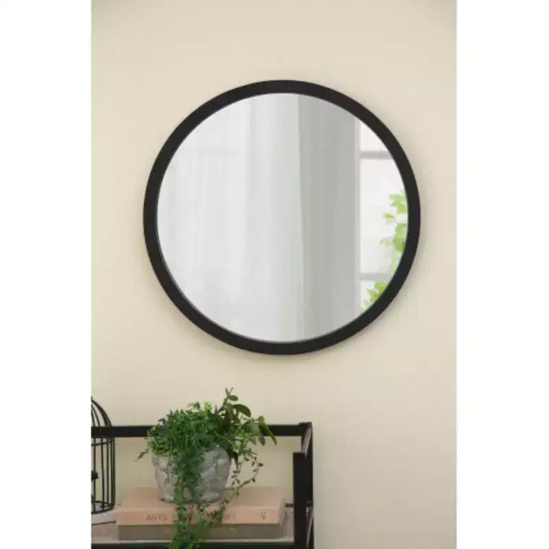 20 x 20 Circle Wall Mirror with Wooden Frame and Black Finish, Wall Mirror for Living Room, Dining Room, Foyer, Bathroom, Office