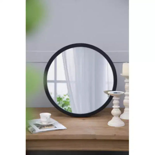 Miroir mural rond 20 x 20 avec cadre en bois et finition noire, miroir mural pour salon, salle à manger, hall d'entrée, salle de bain, bureau