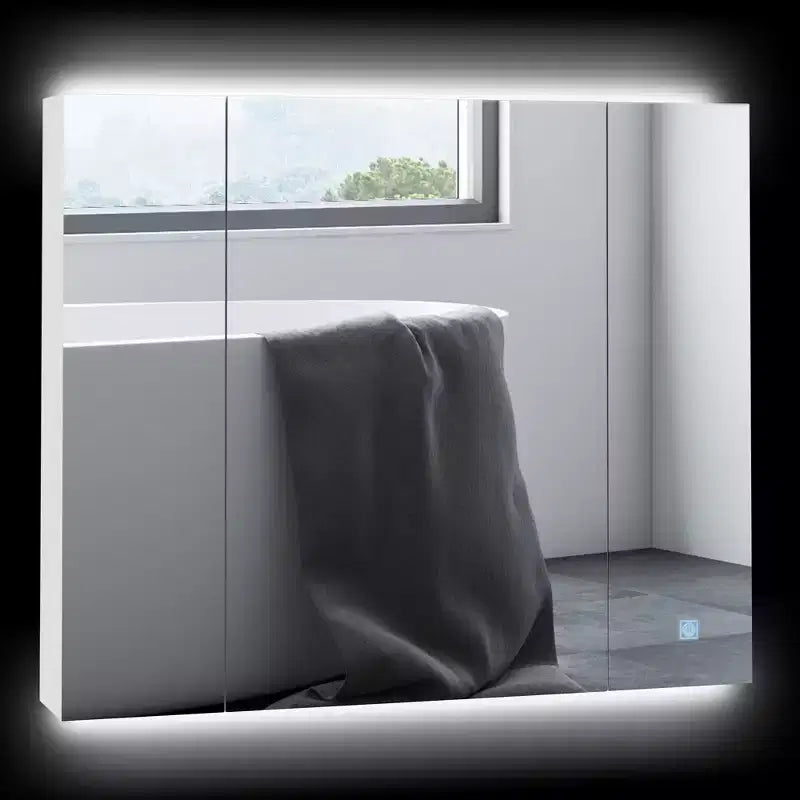 Armoire à pharmacie LED, 35,5 x 29,5 Armoire de toilette murale avec miroir, interrupteur tactile variateur, trois portes et chargement USB