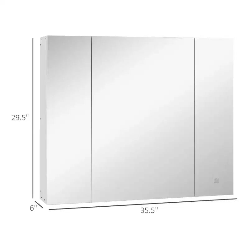 Armoire à pharmacie LED, 35,5 x 29,5 Armoire de toilette murale avec miroir, interrupteur tactile variateur, trois portes et chargement USB