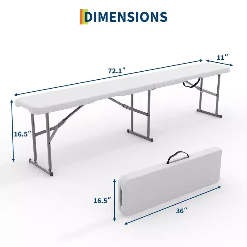 Banc pliant en PEHD de 1,8 m, siège portable pour camping/repas avec cadre en métal, pour activités de divertissement polyvalentes de jardin, soccer, intérieur/extérieur, paquet de 2