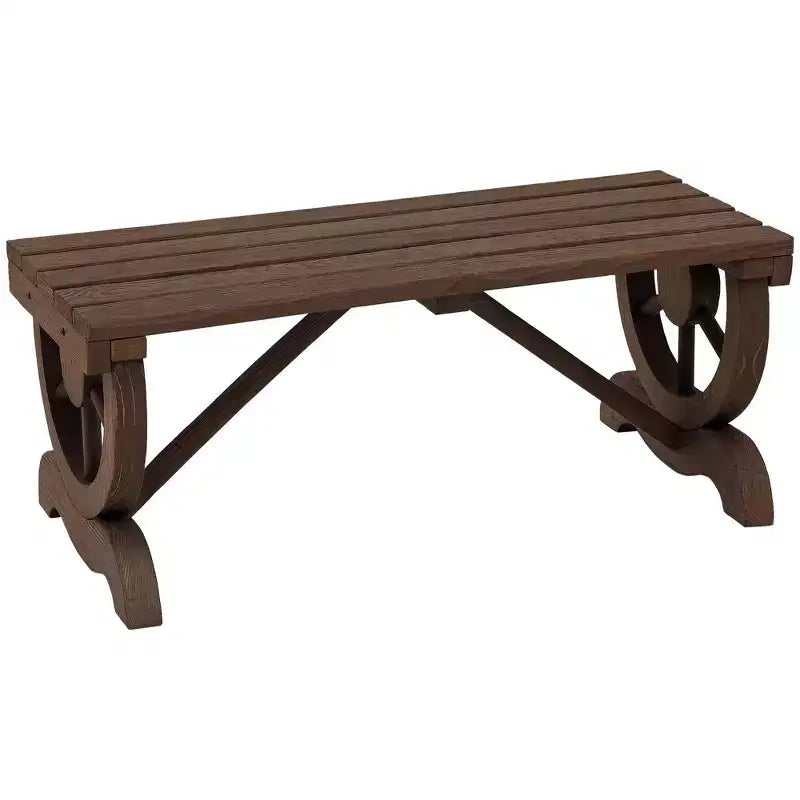2-Person Wooden Wagon Wheel Garden Bench Rustic Outdoor Patio Seat 550 lbs Brown