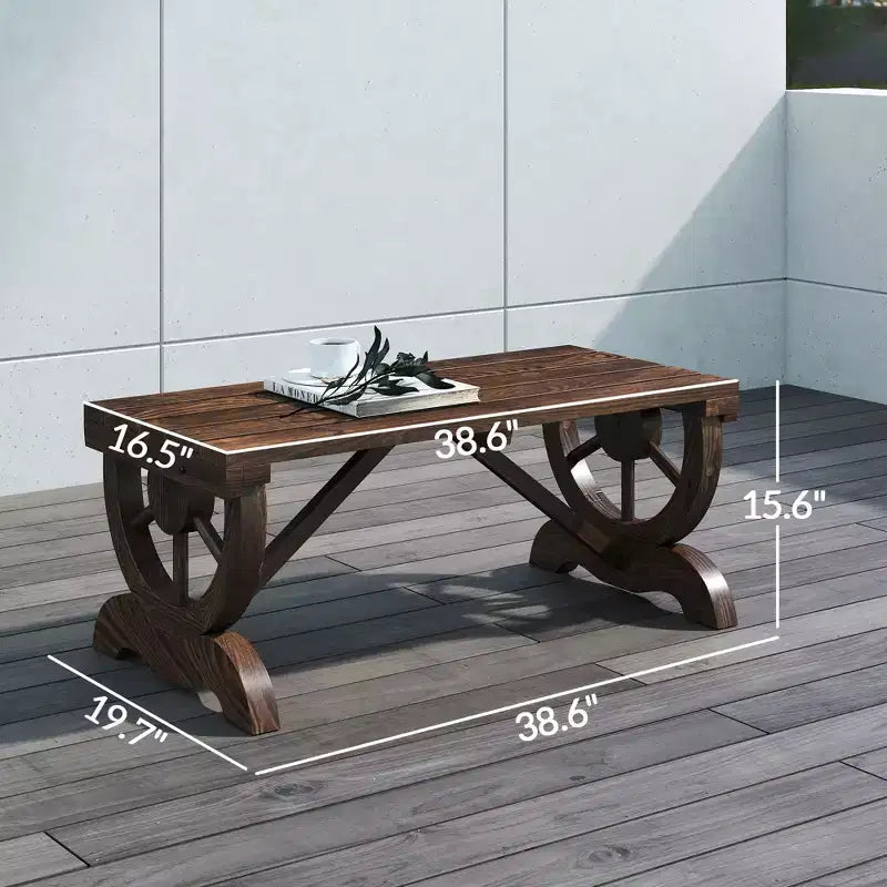 Banc de jardin extérieur rustique en bois à deux places avec roues de chariot, 250 kg, marron