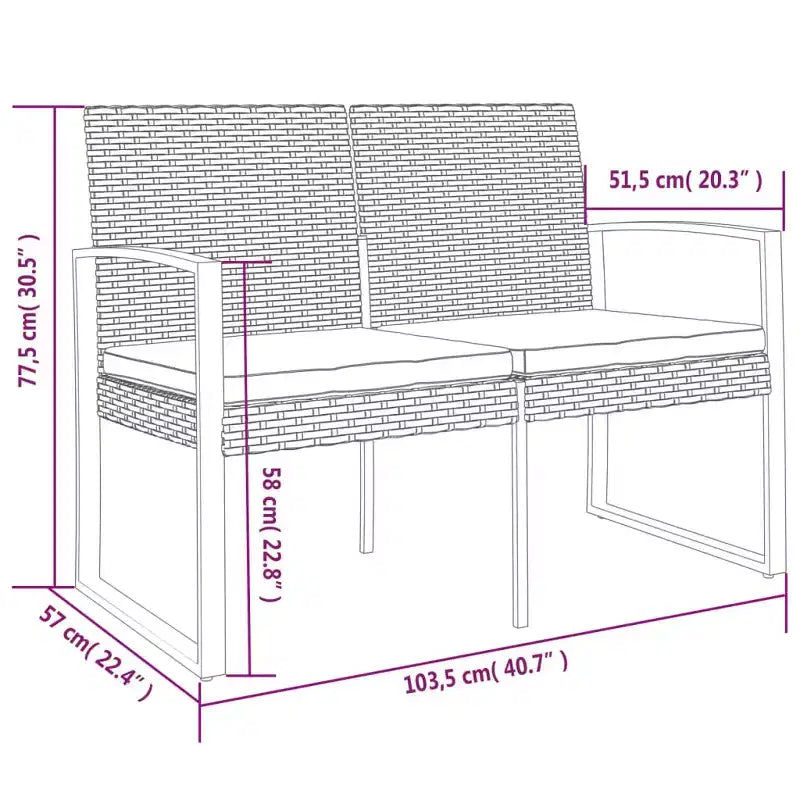 Banc de jardin 2 places Noir et anthracite