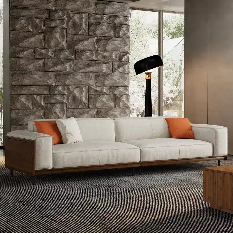 Luck Live Mid-Century Modern Fabric Sofa with Solid Wood Frame, Breathable Cotton-Linen Upholstery, High-Density Foam Cushions, Metal Legs