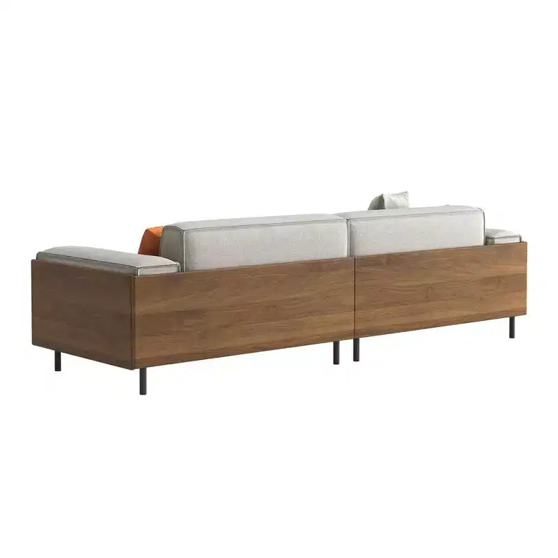 Canapé en tissu de style moderne du milieu du siècle avec structure en bois massif, revêtement respirant en coton-lin, coussins en mousse haute densité, pieds en métal