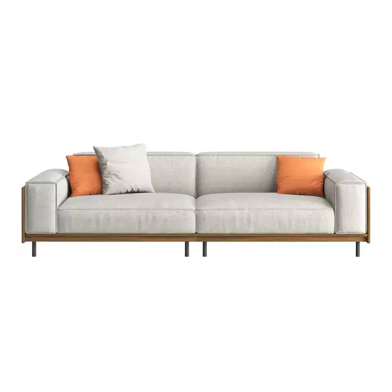 Canapé en tissu de style moderne du milieu du siècle avec structure en bois massif, revêtement respirant en coton-lin, coussins en mousse haute densité, pieds en métal