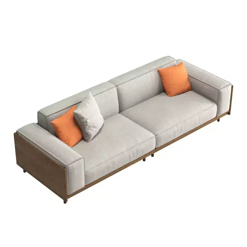 Canapé en tissu de style moderne du milieu du siècle avec structure en bois massif, revêtement respirant en coton-lin, coussins en mousse haute densité, pieds en métal