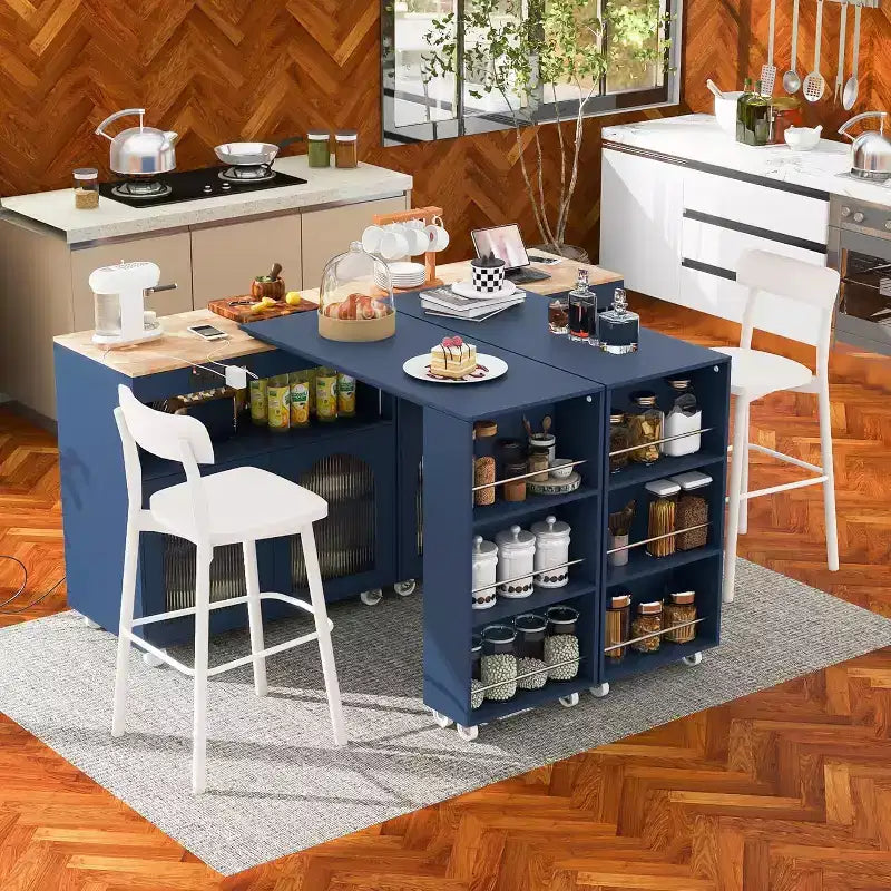 Dessertes de cuisine roulantes avec roues, prise de courant, lumière LED, porte-épices, porte en verre cannelé, rangement mobile style ferme pour salle à manger
