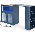 Rolling Kitchen Island Cart with Wheels, Power Outlet, LED Light, Spice Rack, Fluted Glass Door, Farmhouse Mobile Storage for Dining Room