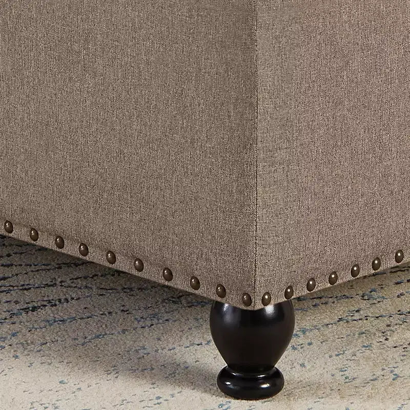 Pouffe de rangement surdimensionné de 76 cm, design capitonné, repose-pieds en lin doux pour salon, garnitures cloutées, capacité de 136 kg