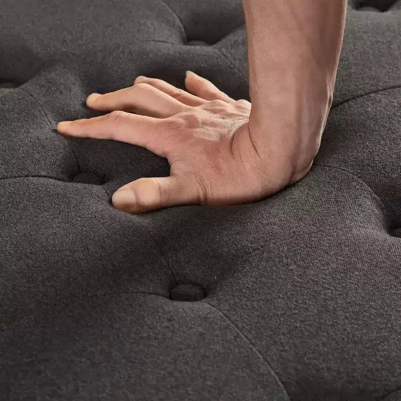 Pouffe de rangement surdimensionné de 76 cm, design capitonné, repose-pieds en lin doux pour salon, garnitures cloutées, capacité de 136 kg