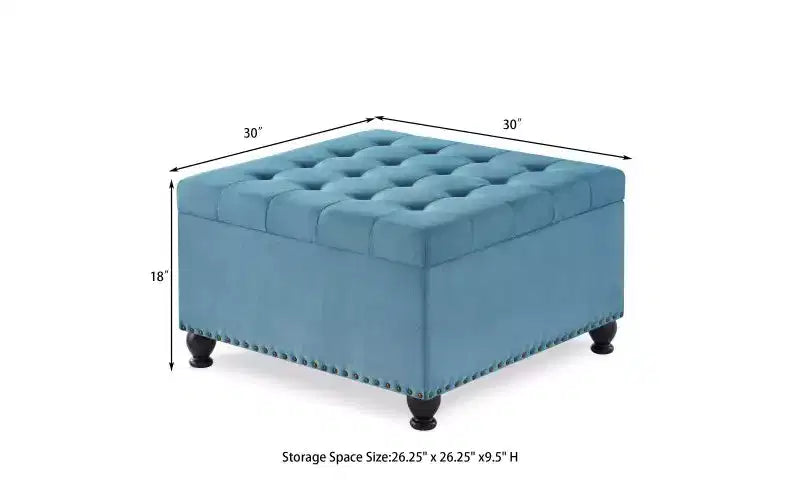 Pouffe de rangement surdimensionné de 76 cm, design capitonné, repose-pieds en lin doux pour salon, garnitures cloutées, capacité de 136 kg