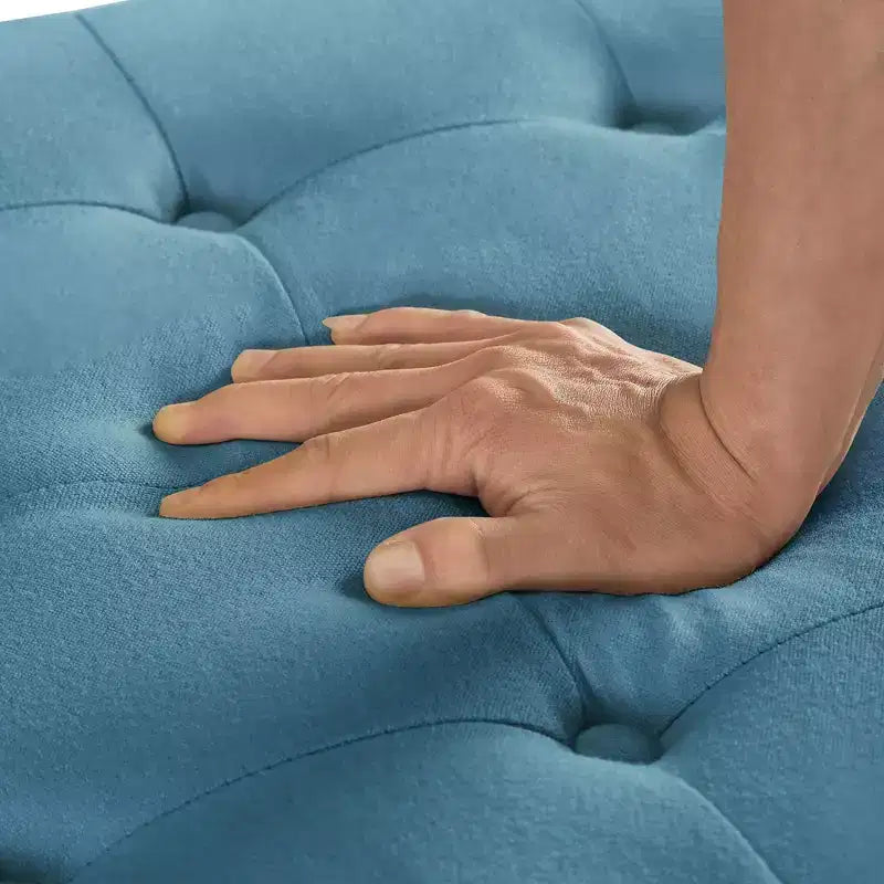Pouffe de rangement surdimensionné de 76 cm, design capitonné, repose-pieds en lin doux pour salon, garnitures cloutées, capacité de 136 kg
