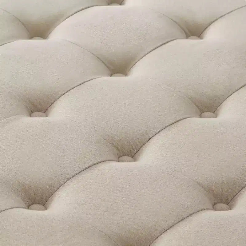 Pouffe de rangement surdimensionné de 76 cm, design capitonné, repose-pieds en lin doux pour salon, garnitures cloutées, capacité de 136 kg