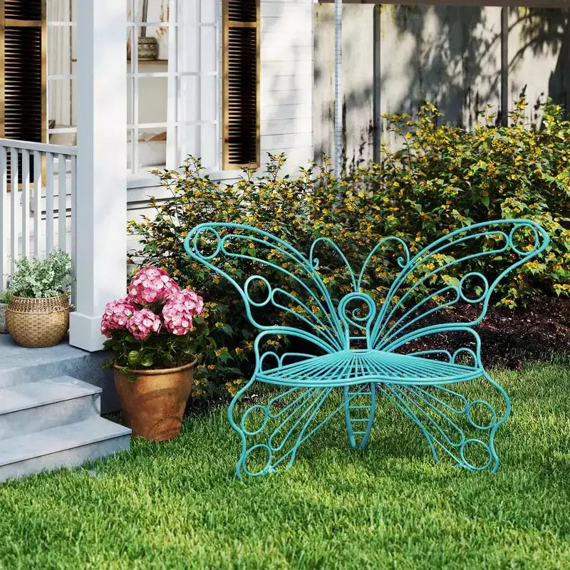 Banc papillon en fer robuste pour 50 espaces extérieurs : porche, pelouse, jardin et cour.