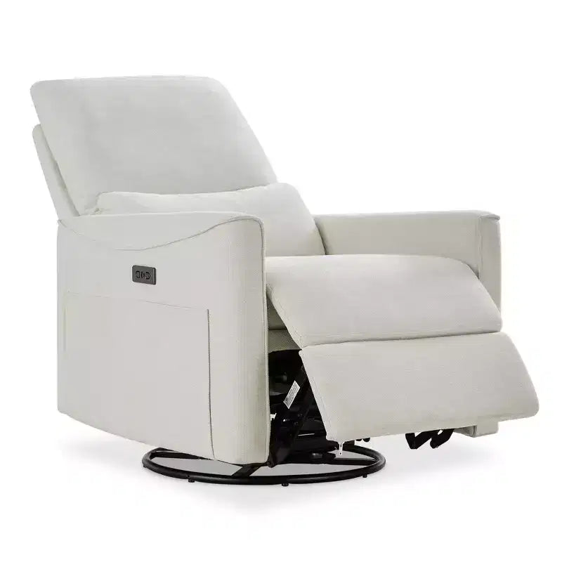 Fauteuil inclinable, pivotant et berçant électrique, planeur en tissu avec support lombaire, ports USB/Type-C, petit canapé inclinable pour chambre de bébé et salon