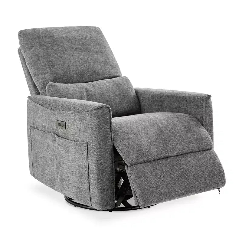 Fauteuil inclinable, pivotant et berçant électrique, planeur en tissu avec support lombaire, ports USB/Type-C, petit canapé inclinable pour chambre de bébé et salon