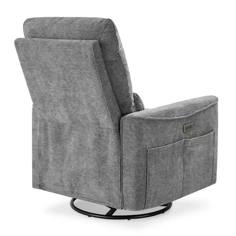 Fauteuil inclinable, pivotant et berçant électrique, planeur en tissu avec support lombaire, ports USB/Type-C, petit canapé inclinable pour chambre de bébé et salon