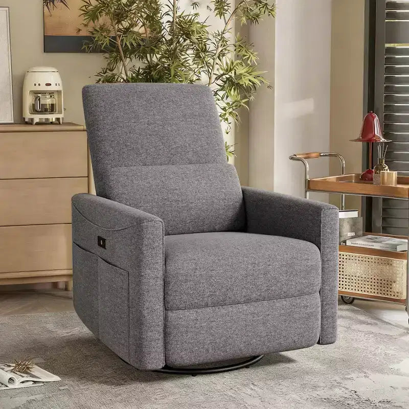 Dyonery Power Swivel Rocker Recliner Chair  Fabric Glider with Lumbar Support, USB/Type-C Ports, Small Reclining Sofa for Nursery & Living Room