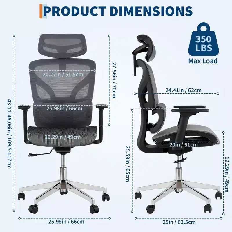Chaise de bureau ergonomique en maille à dossier haut - accoudoirs réglables 4D, soutien lombaire et appui-tête, siège coulissant, chaise de bureau à roulettes pour ordinateur