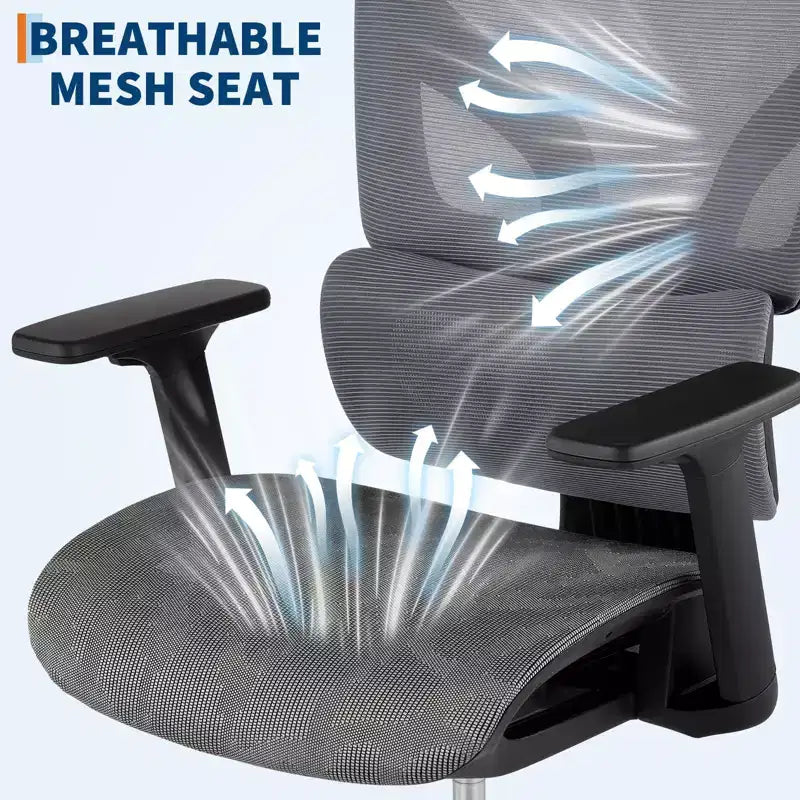 Chaise de bureau ergonomique en maille à dossier haut - accoudoirs réglables 4D, soutien lombaire et appui-tête, siège coulissant, chaise de bureau à roulettes pour ordinateur