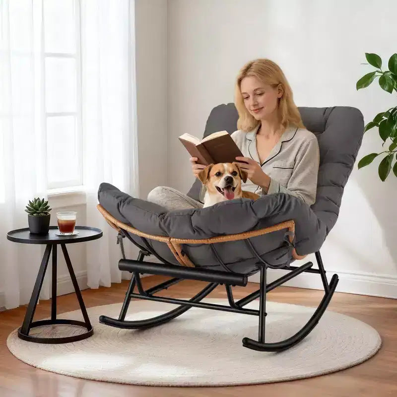 Fauteuil à bascule - Fauteuils à bascule d'extérieur surdimensionnés avec repose-pieds, Fauteuil à bascule œuf Papasan d'intérieur pour chambre à coucher, salon, véranda, jardin, pelouse