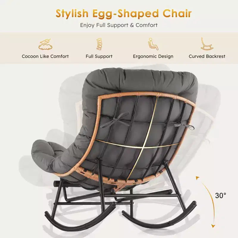 Fauteuil à bascule - Fauteuils à bascule d'extérieur surdimensionnés avec repose-pieds, Fauteuil à bascule œuf Papasan d'intérieur pour chambre à coucher, salon, véranda, jardin, pelouse