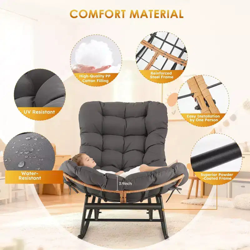 Fauteuil à bascule - Fauteuils à bascule d'extérieur surdimensionnés avec repose-pieds, Fauteuil à bascule œuf Papasan d'intérieur pour chambre à coucher, salon, véranda, jardin, pelouse