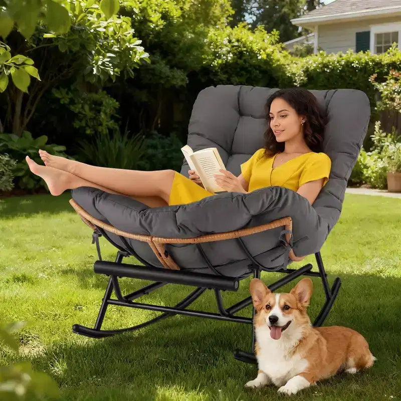 Fauteuil à bascule - Fauteuils à bascule d'extérieur surdimensionnés avec repose-pieds, Fauteuil à bascule œuf Papasan d'intérieur pour chambre à coucher, salon, véranda, jardin, pelouse
